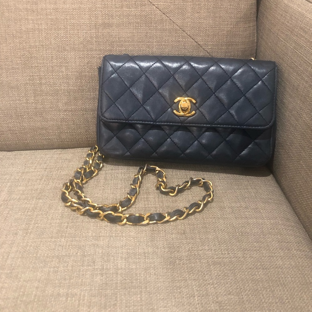 Chanel Vintage Mini Navy Lambskin Flap Bag